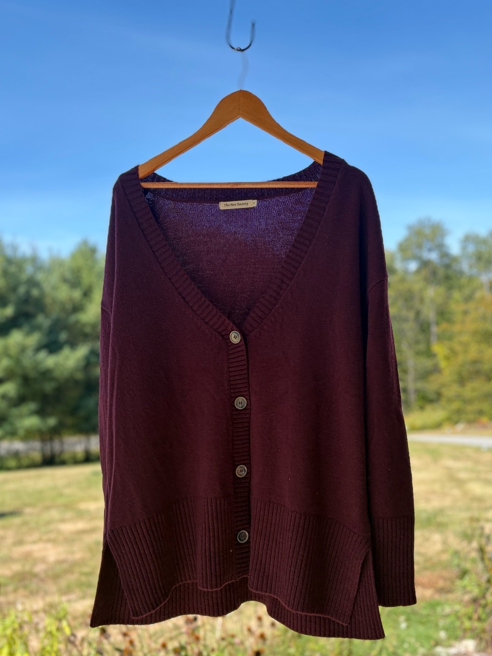 Women's V-Neck Button Cardigan - Plum